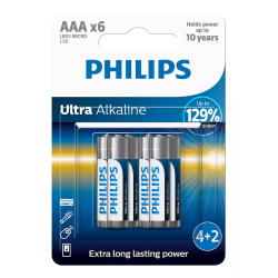 PHILIPS Ultra αλκαλικές μπαταρίες LR03E6BP/10 AAA LR03 1.5V 6τμχ