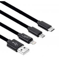 Καλώδιο USB σε Micro USB, Type C & 8-pin Lightning, 3 σε 1, 0.2m