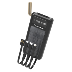 Ηλιακό power bank POWERTECH PT-1084 με καλώδια & οθόνη 20000mAh μαύρο