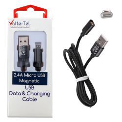 Καλώδιο Volte-Tel VCD08 2.4A USB Braided Μαγνητικό με αντάπτορα Micro USB 1m