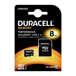 Κάρτα μνήμης Micro SDHC C10 UHS-I U1 Performance Duracell 80MB/s 8Gb + 1ADP