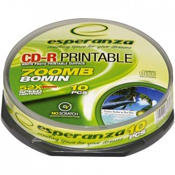 CD-R 700MB/80min, 52x Speed, εκτυπώσιμα, Cakebox 10τμχ. Esperanza