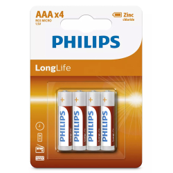 Μπαταρίες PHILIPS LongLife Zinc chloride R03L4B/10 AAA R03 Micro 4τμχ