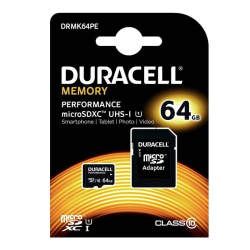 Κάρτα μνήμης Micro SDHC C10 UHS-I U1 Performance Duracell 80MB/s 64Gb + 1ADP