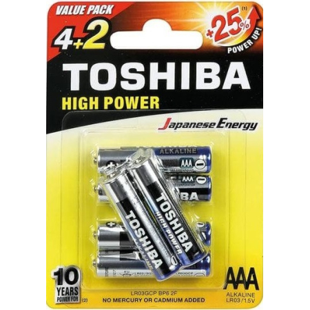 Μπαταρίες TOSHIBA αλκαλικές LR03GCP BP6 2F AAA LR03 1.5V 6τμχ