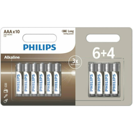 PHILIPS αλκαλικές μπαταρίες υψηλής απόδοσης AAA LR03 1.5V 10τμχ