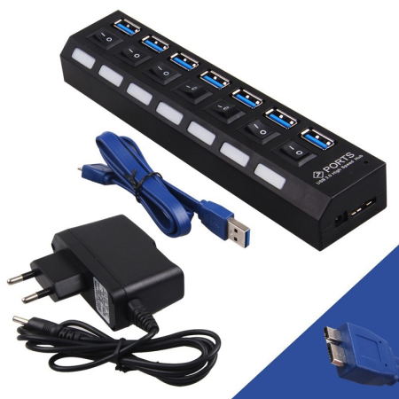 USB 3.0 Hub 7 θυρών & universal φορτιστής USB με 7 διακόπτες ON/OFF