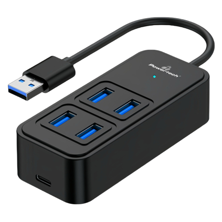 USB 3.2 hub PTR-0153 4x θυρών 5Gbps USB σύνδεση μαύρο
