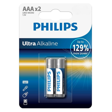 PHILIPS Ultra αλκαλικές μπαταρίες LR03E2B/10 AAA LR03 1.5V 2τμχ