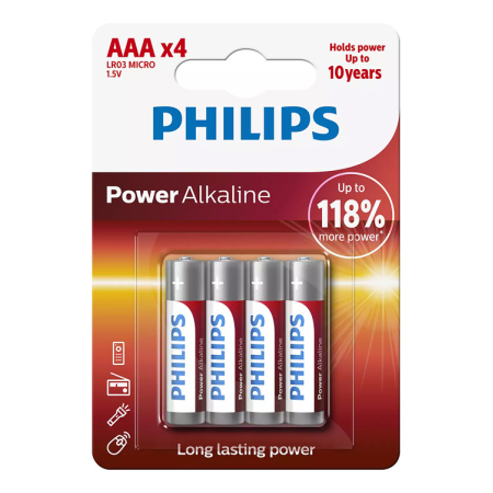 Μπαταρίες PHILIPS Power αλκαλικές LR03P4B/5 AAA LR03 1.5V 4τμχ