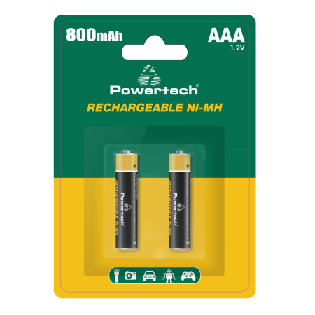 Επαναφορτιζόμενες μπαταρίες NI-MH PT-1403 AAA 800mah 1.2V 2τμχ POWERTECH