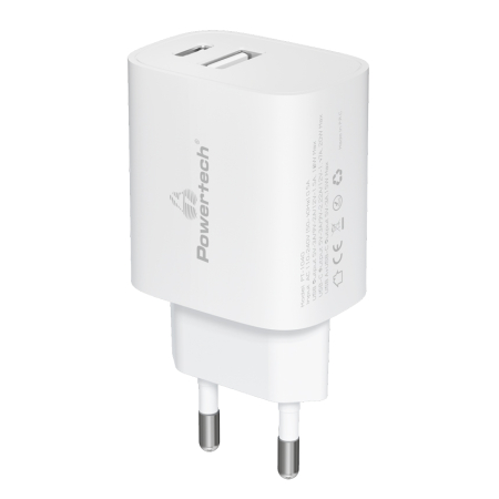 Φορτιστής τοίχο PT-1040 USB & USB-C PD QC3.0 20W λευκός
