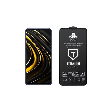 TEMPERED GLASS XIAOMI POCO M3/REDMI 9T 6.53 9H 0.25mm TITANIUM SEMI CURVED FULL GLUE BLAC