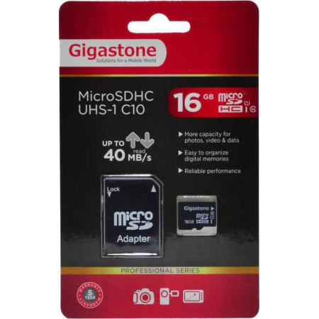 Κάρτα Μνήμης Gigastone MicroSDHC UHS-1 16GB C10 Professional Series με SD Αντάπτορα
